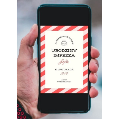 Czerwono-białe zaproszenie urodzinowe – ilustrowane, personalizowane | Vaider